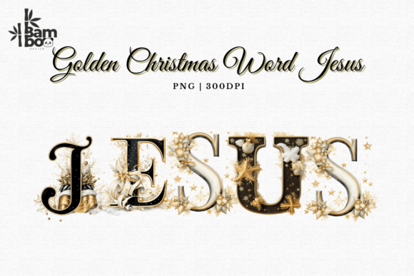 Golden Christmas Word Jesus Clip Art Graphic Crafts By Bamboo.Design