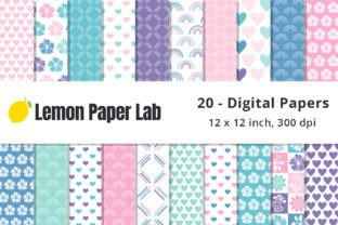 Pastel Heart Digital Paper Patterns Gráfico Padrões de Papel Por Lemon Paper Lab 1