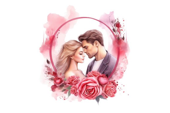 Romantic Watercolor Valentines Day Frame Gráfico PNG transparentes AI Por Nayem Khan