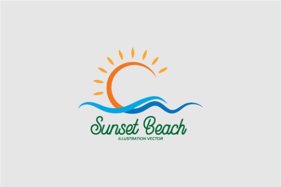 Simple Sunset Beach Wave Icon Gráfico Logos Por AFstudio87