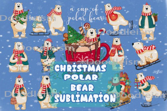 Christmas Polar Bear Sublimation Bundle Graphic Illustrations By Doodleism