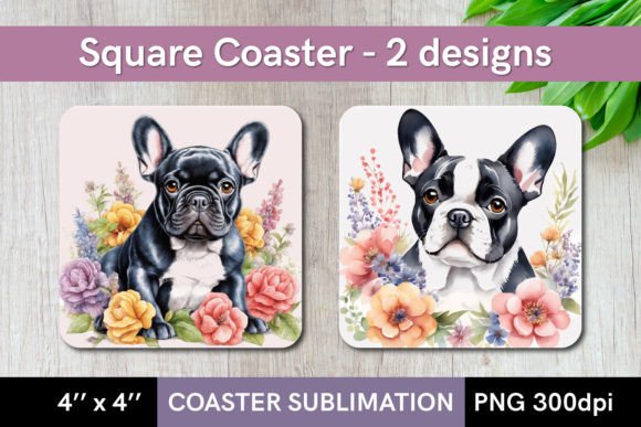 Black French Bulldog Coaster Sublimation Illustration Artisanat Par LanaClueDesign
