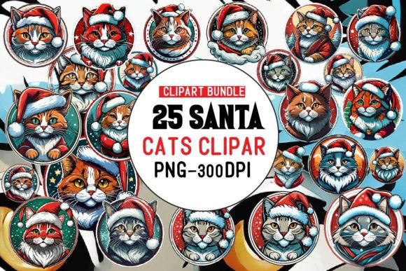 Cat Santa Clipat Bundle Illustration Modèles d'Impression Par PrintExpert