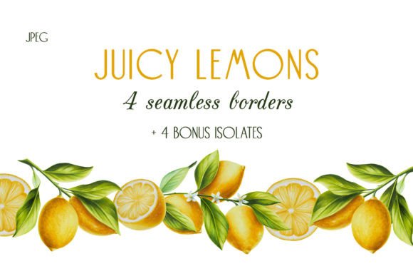 Juicy Lemons Seamless Borders/banners Grafik Druckbare Illustrationen Von Navenzeles
