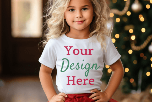 Kids Christmas T-shirt Mockup - Girl Gráfico Modelos de Produtos com Design Personalizado Por Lara' s Designs