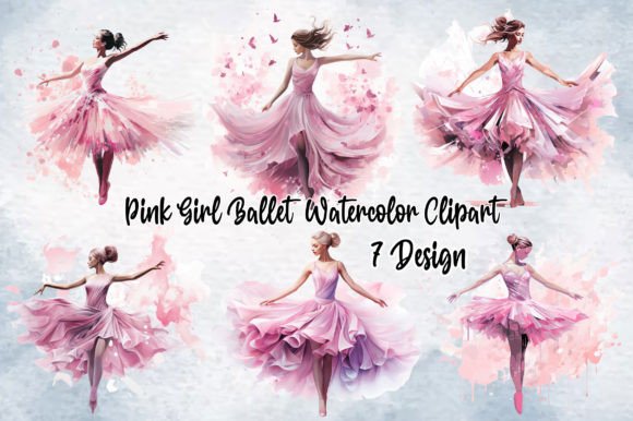 Pink Girl Ballet Watercolor Clipart Graphic Illustrations By MAMA