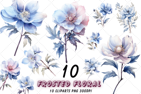 Winter Frosted Floral Watercolor Clipart Afbeelding Afdrukbare Illustraties Door Florid Printables
