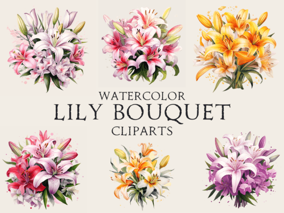 Watercolor Bouquet of Lily Flower Grafika Rękodzieła Przez Abdel designer