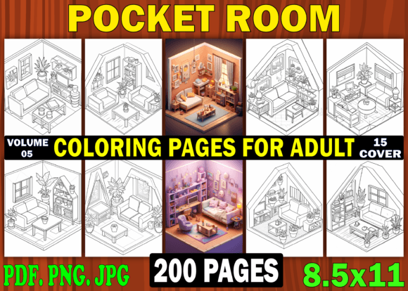 200 Pocket Room Coloring Book for - Kdp Graphic AI Coloring Pages By Design Shop