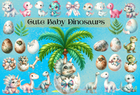 Cute Baby Dinosaurs Nursery Clipart Grafica Illustrazioni Stampabili Di Agnesagraphic