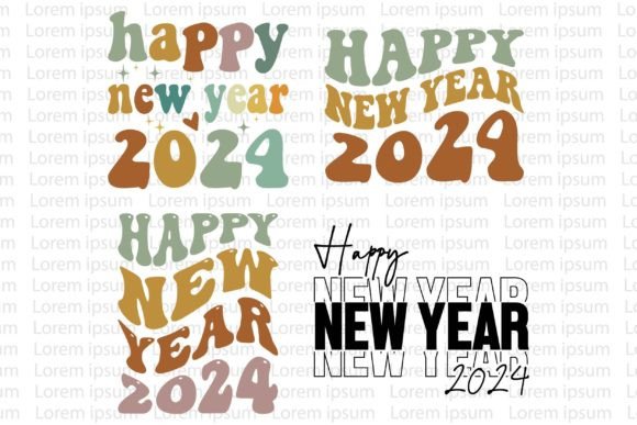 Happy New Year 2024, Bundle Graphic T-shirt Designs By Vintage Designs