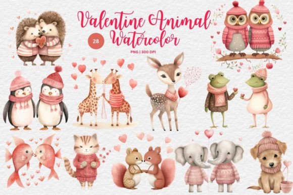 Valentine Animal Watercolor Sublimation Graphic AI Graphics By Sosacha