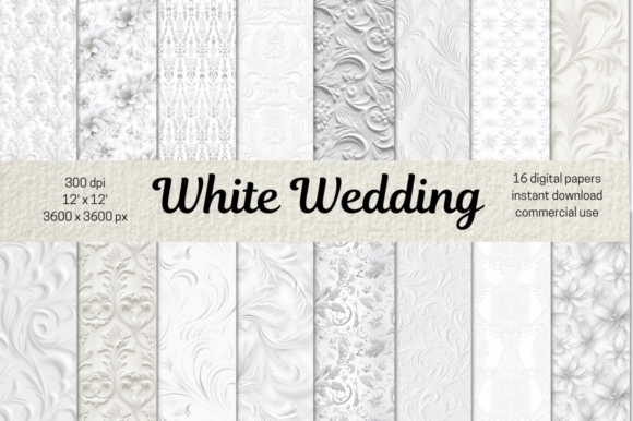 White Wedding Digital Paper Bundle PNG Graphic Backgrounds By MashMashStickers