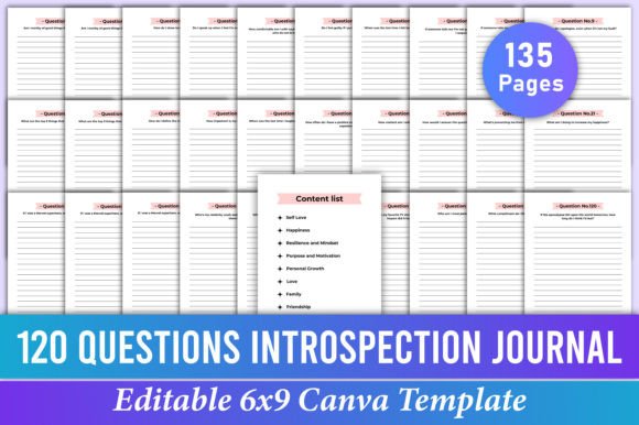120 Questions Introspection Journal Kdp Grafik KDP-Interieurs Von Mustafiz
