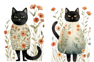 Cute Floral Cat Painting 8 PNG Graphic Illustrations By 1xMerch 2