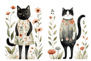 Cute Floral Cat Painting 8 PNG Graphic Illustrations By 1xMerch 4
