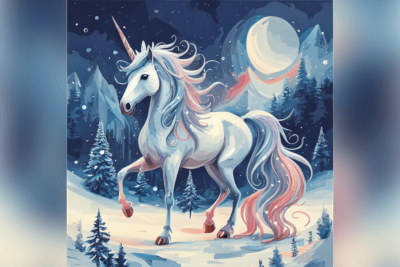 Detailed Watercolor Unicorn Winter Graphic Backgrounds By Endrawsart