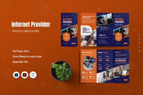 Internet Provider Trifold Brochure Graphic Print Templates By FannanStudio