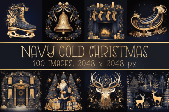 Navy Blue Gold Christmas Winter Images Graphic Illustrations By Color Studio