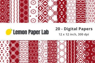Red and White Geometric Digital Patterns Grafik Papier-Muster Von Lemon Paper Lab 1