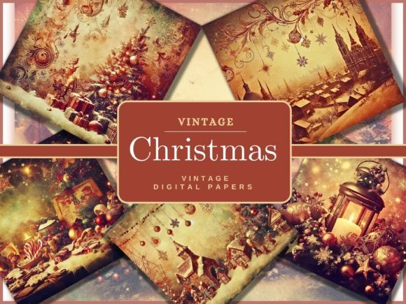 30+ Vintage Christmas Backgrounds Kit Afbeelding Afdrukbare Illustraties Door Artistic Revolution