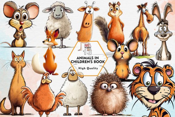 Animals in Children's Book Clipart PNG Graphic Druckbare Illustrationen By PIG.design