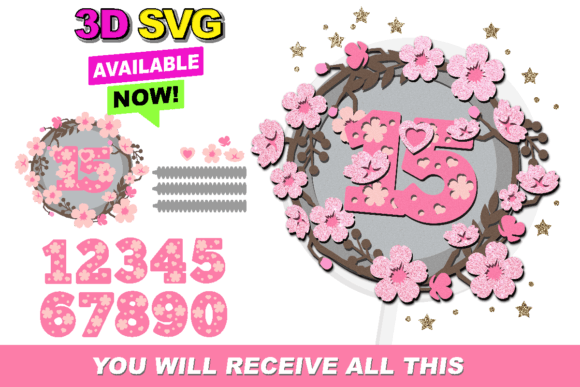 Shaker Cake Topper SVG Cherry Blossom Graphic 3D SVG By Claudia Atencio