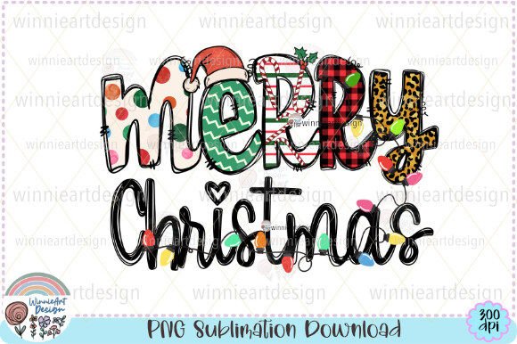 Merry Christmas Lights Doodle Lettered Graphic T-shirt Designs By WinnieArtDesign