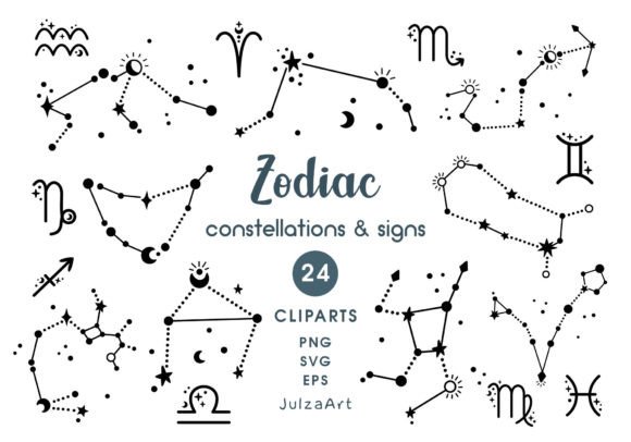 Zodiac Sign Svg, Zodiac Constellations Grafika Ilustracje do Druku Przez JulzaArt