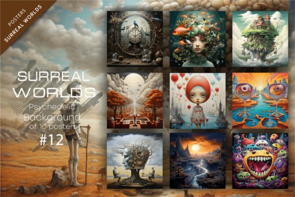 Bundle Surreal Worlds 12. Psychedelic. Graphic AI Illustrations By Keno Shop
