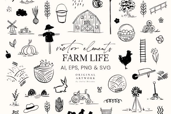 Farm Elements Vector Clipart Logo Graphic Objects By Julia Dreams