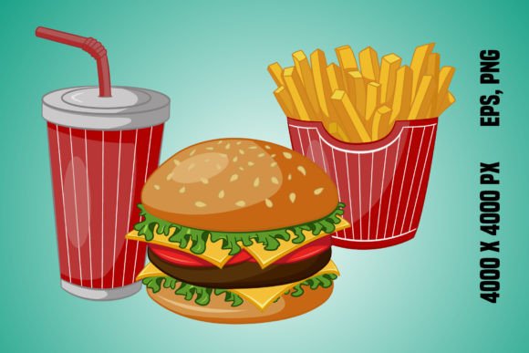 Fast Food Set Afbeelding Afdrukbare Illustraties Door YuliDor