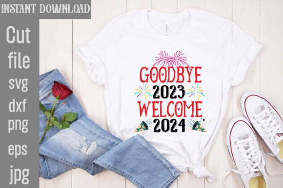 Goodbye 2023 Welcome 2024 SVG Cut File Graphic T-shirt Designs By SimaCrafts