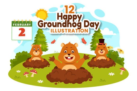 12 Happy Groundhog Day Illustration Gráfico Ilustrações para Impressão Por denayunecf