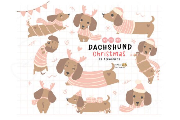 Dachshund Christmas Cute Holiday Pet SVG Graphic Illustrations By Janatshie