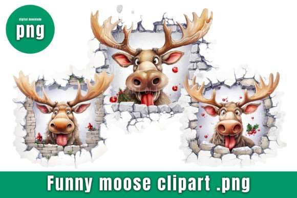 Moose Christmas Clipart. Graphic Illustrations By thanaphat.sk