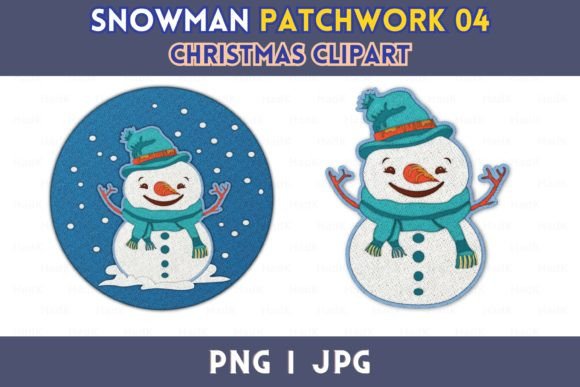 Whimsical Frost: Snowman Patchwork Grafika Ilustracje do Druku Przez ElementDesignAndArt