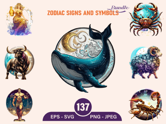 Zodiac Symbols & Signs Watercolor Bundle Graphic AI Illustrations By phoenixvectorarts