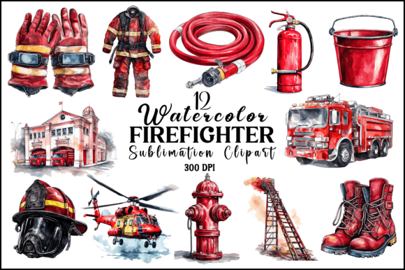 Watercolor Firefighter Clipart Graphic AI Illustrations By Naznin sultana jui