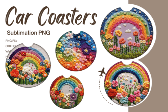 3D Rainbow Flower Embroidery Car Coaster Grafica Modelli di Stampa Di Yakkodesign