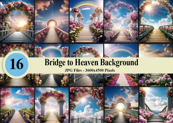 Bridge to Heaven Backdrop Flowers Clouds Graphic Backgrounds By Felicitube