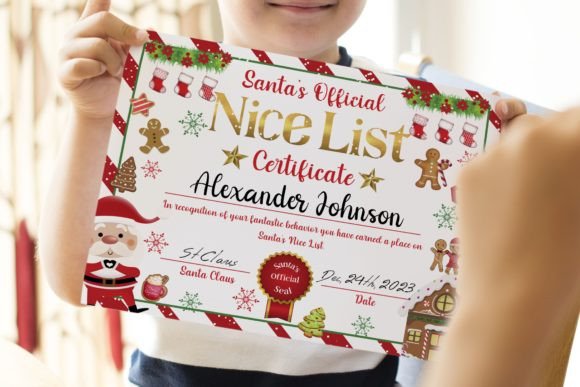 Christmas Nice List Certificate Graphic Print Templates By Monica Paulon