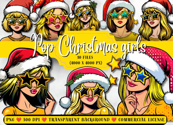 Christmas Pop Art Girls Clip Art Bundle Grafica Illustrazioni Stampabili Di AnetArtStore