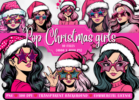 Christmas Pop Art Girls Graphic Illustrations By AnetArtStore