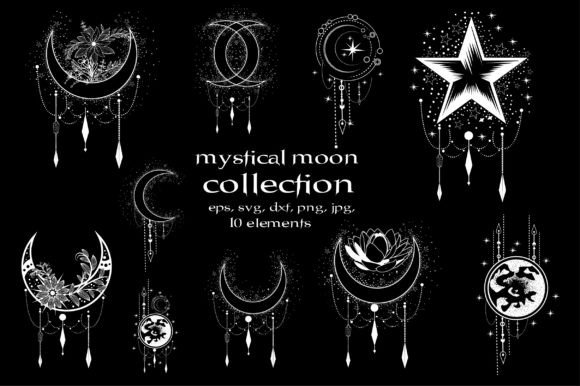 Hand Drawn Mystical Moon Collection Grafica SVG 3D Di ABDUR RASHID