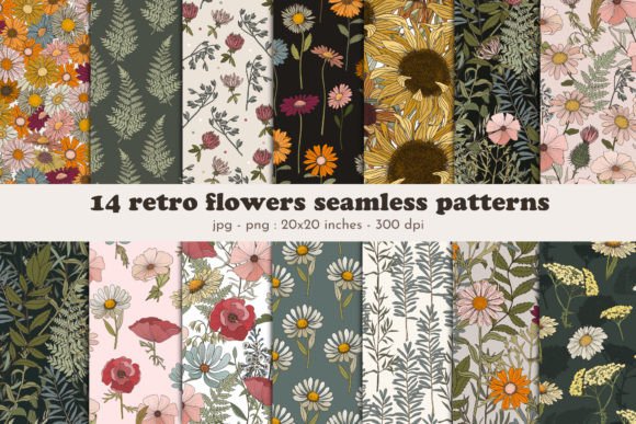 Retro Flowers Seamless Pattern Daisies Graphic Patterns By Marie Dricot