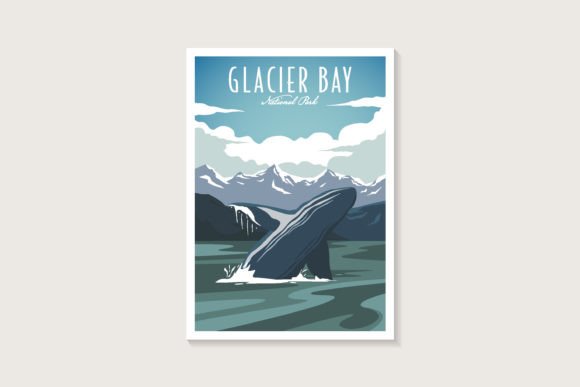 Whale in Glacier Bay Park Poster Graphic Illustrations By DOMHOUZE