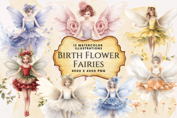 Birth Flower Fairy Clipart Watercolor Grafik Druckbare Illustrationen Von Enchanted Marketing Imagery