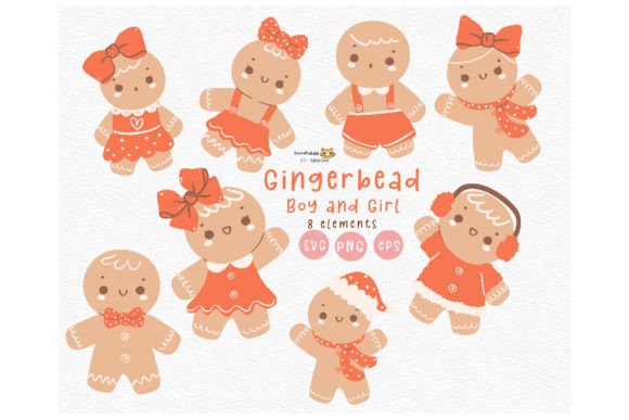 Gingerbread Boy and Girl SVG Clipart Set Graphic Crafts By Janatshie
