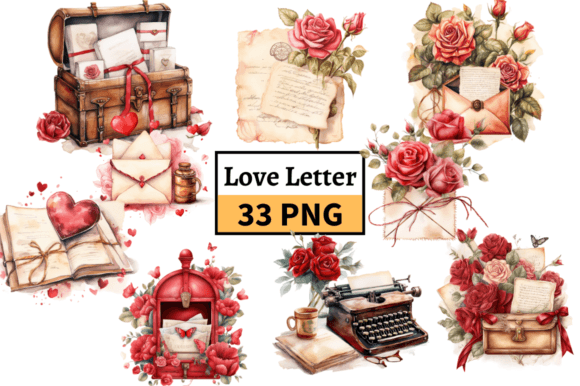 Love Mail, Valentines Letter Graphics Grafica Illustrazioni Stampabili Di MashMashStickers